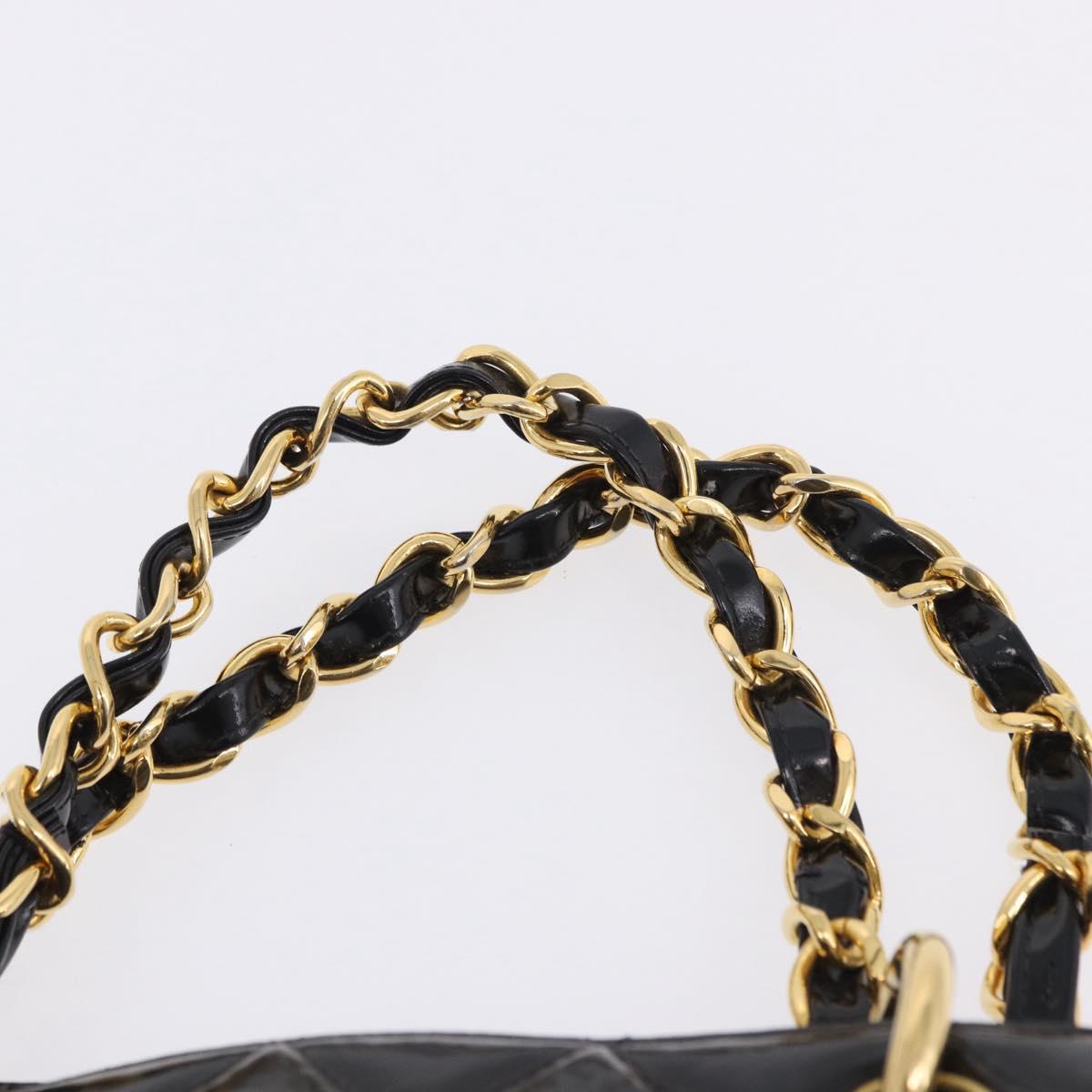 CHANEL Matelasse Chain Hand Bag Patent leather Black Gold CC Auth ka5737