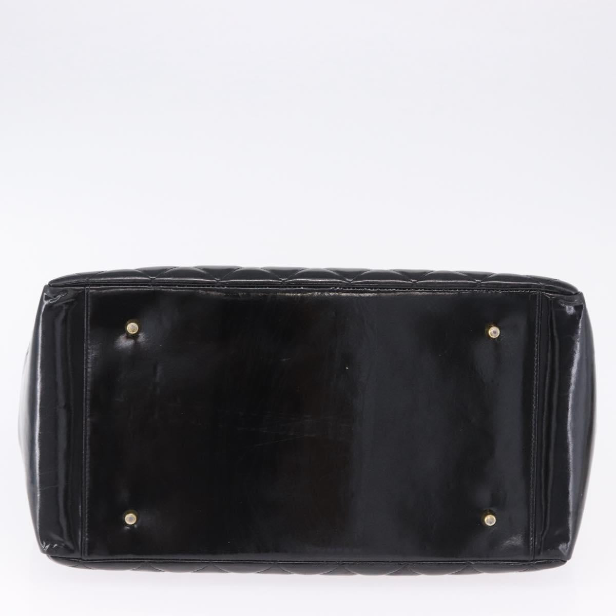 CHANEL Matelasse Chain Hand Bag Patent leather Black Gold CC Auth ka5737