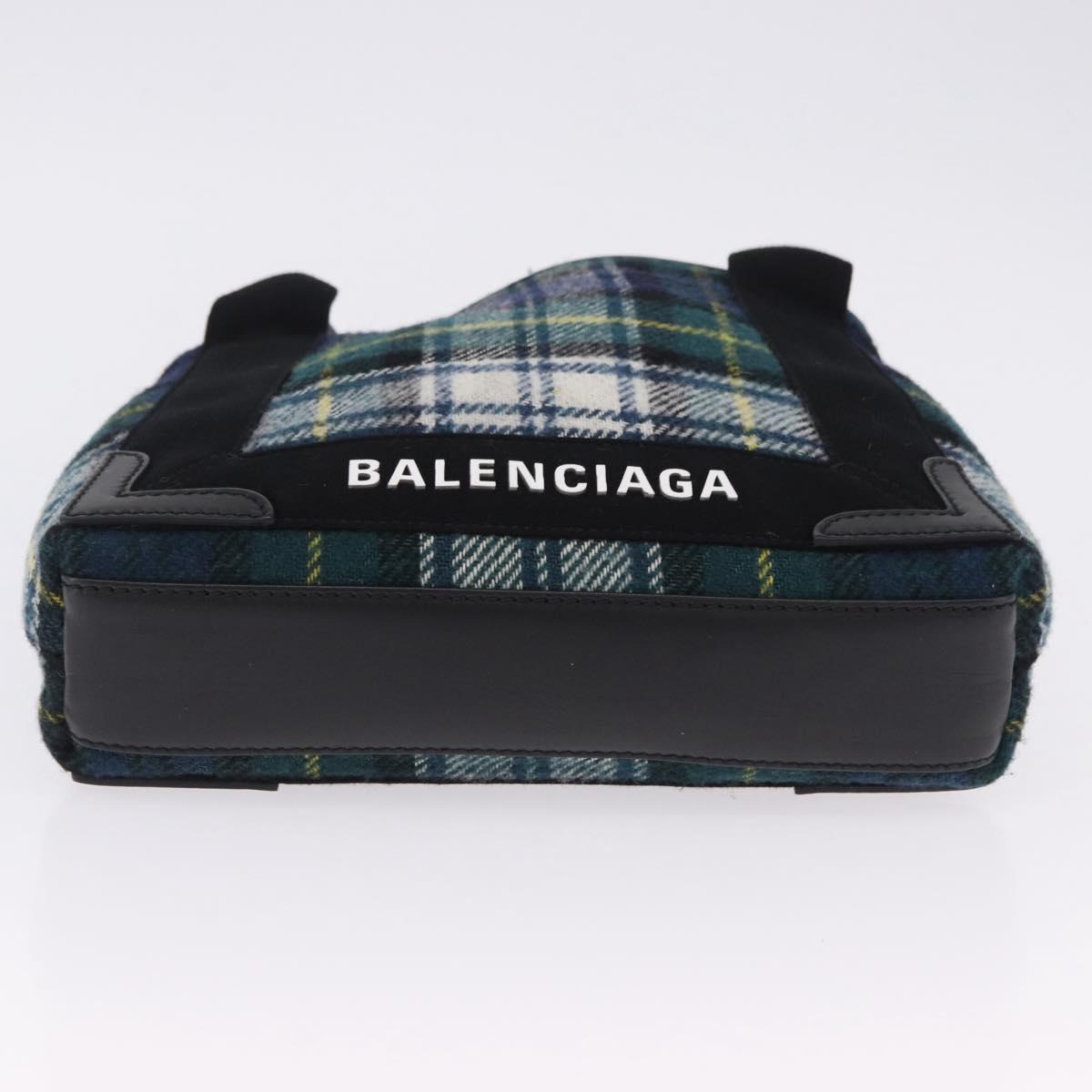 BALENCIAGA Cabas XS Tote Bag Wool 2way Green Silver 390346 Auth ka5745A