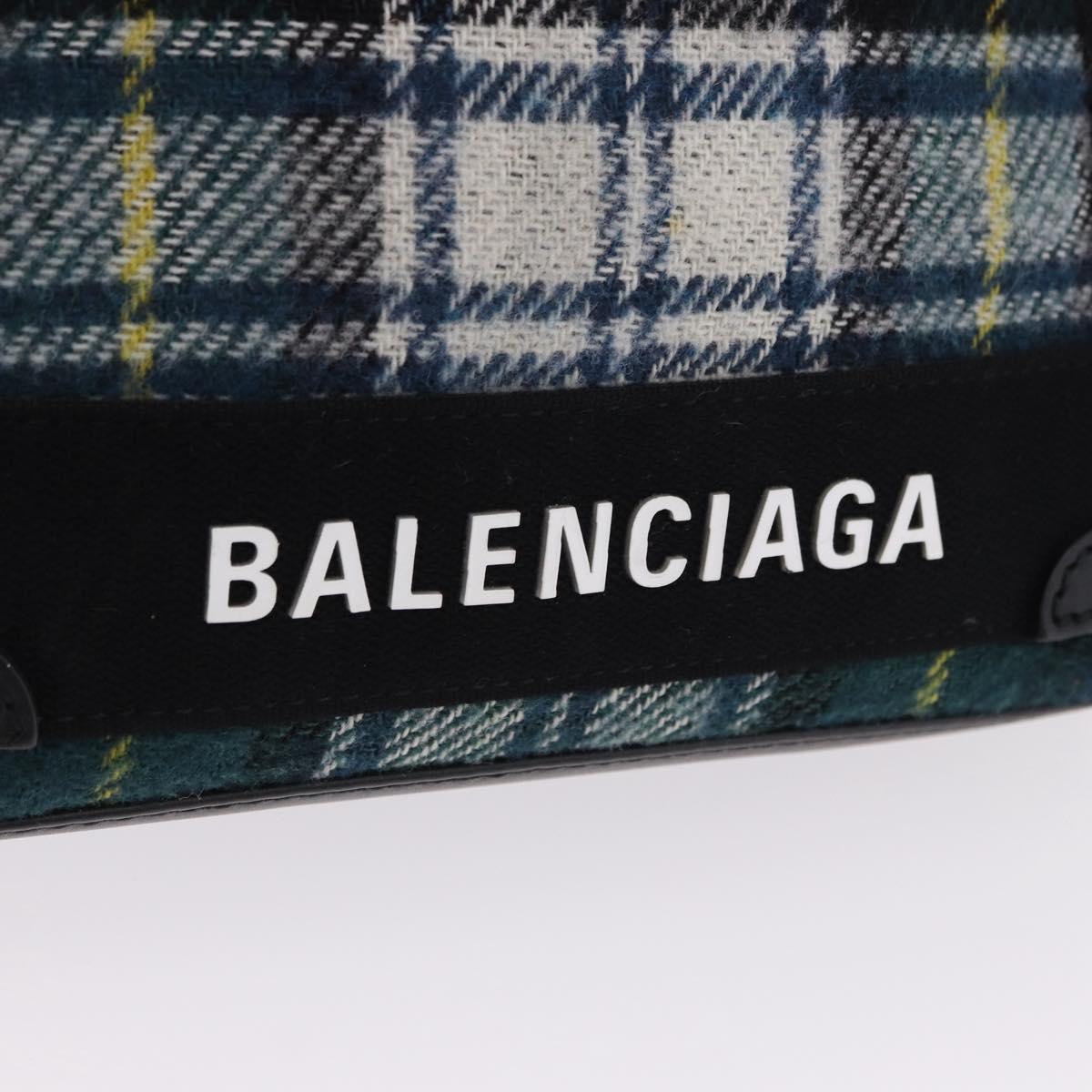 BALENCIAGA Cabas XS Tote Bag Wool 2way Green Silver 390346 Auth ka5745A
