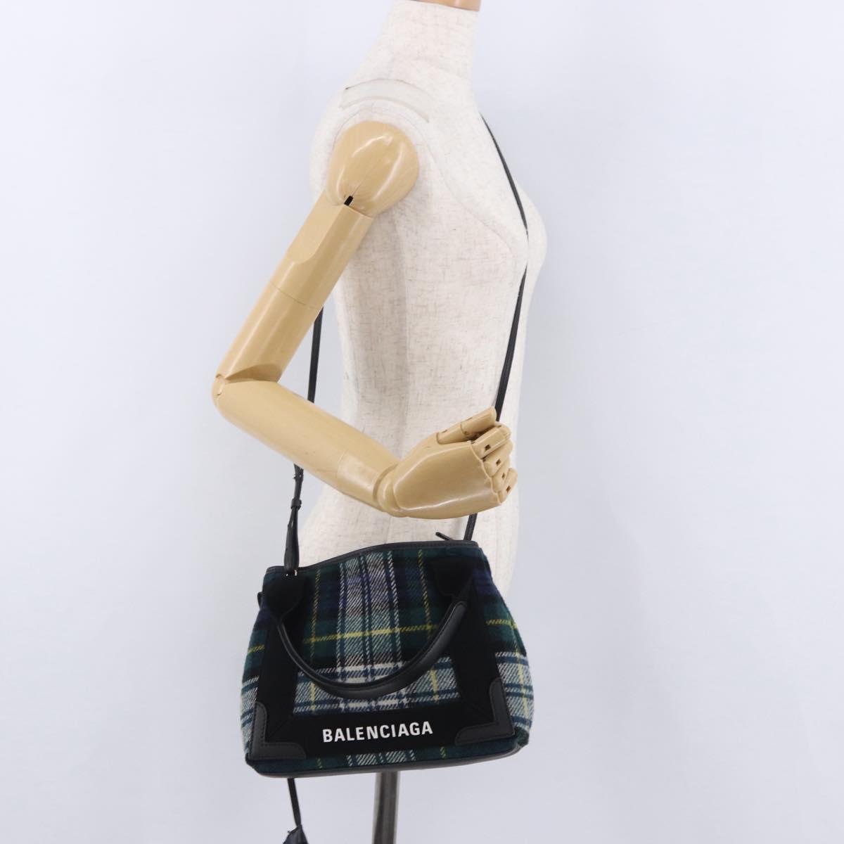 BALENCIAGA Cabas XS Tote Bag Wool 2way Green Silver 390346 Auth ka5745A