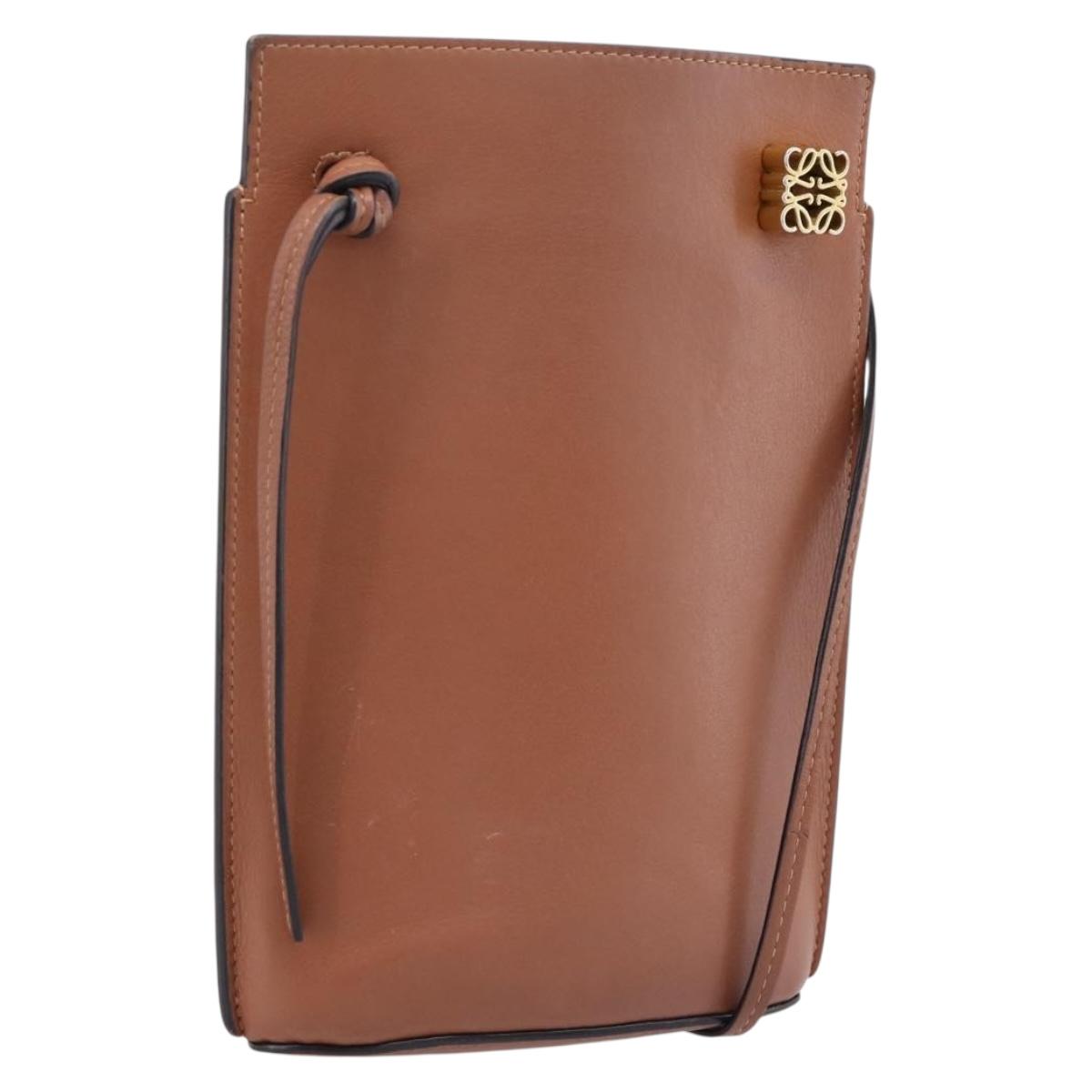 LOEWE Dice Pocket Shoulder Pouch Leather Brown Auth ka5746