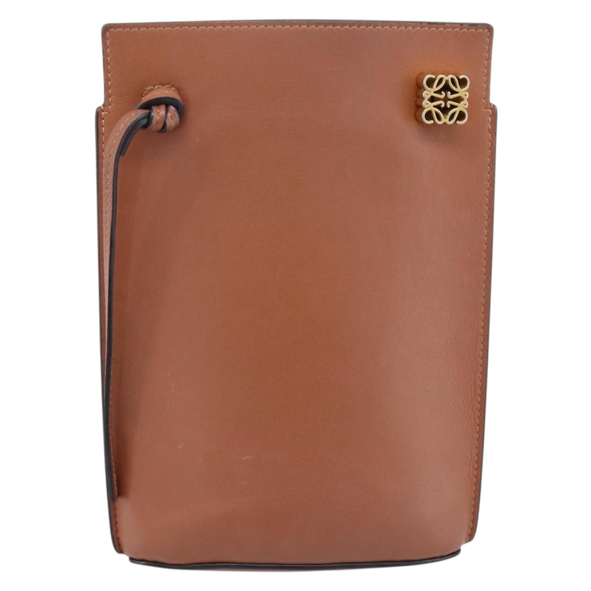 LOEWE Dice Pocket Shoulder Pouch Leather Brown Auth ka5746