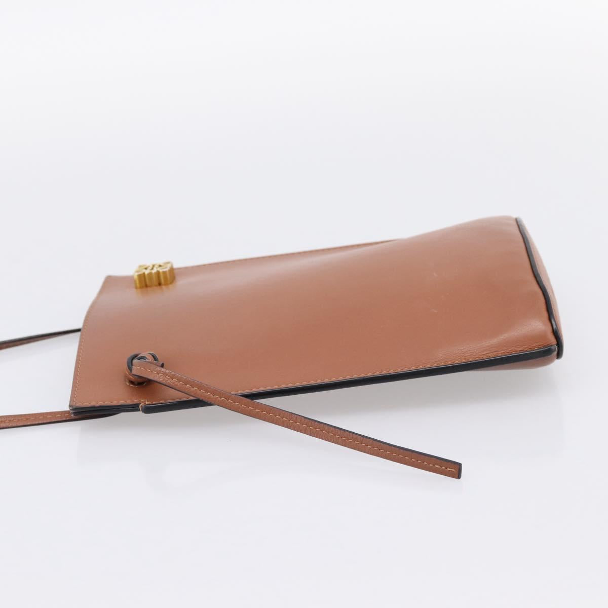 LOEWE Dice Pocket Shoulder Pouch Leather Brown Auth ka5746