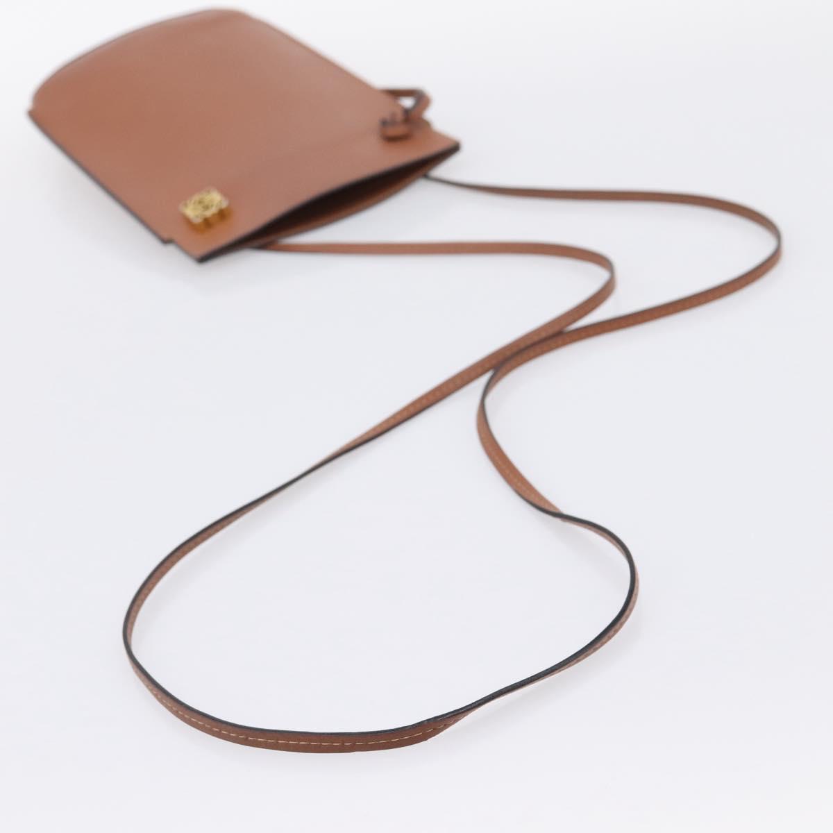 LOEWE Dice Pocket Shoulder Pouch Leather Brown Auth ka5746