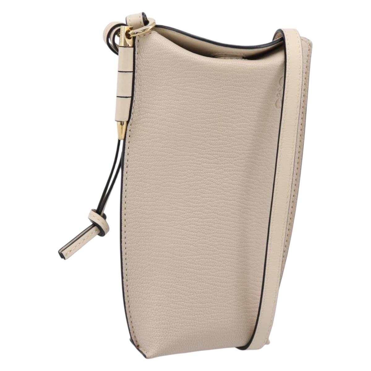 LOEWE Shoulder Pouch Gate Pocket Shoulder Bag Leather Ivory Gold Auth ka5747V