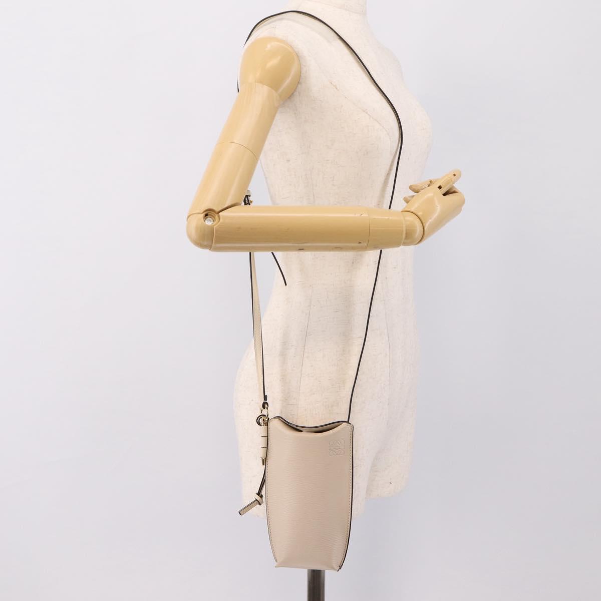 LOEWE Shoulder Pouch Gate Pocket Shoulder Bag Leather Ivory Gold Auth ka5747V