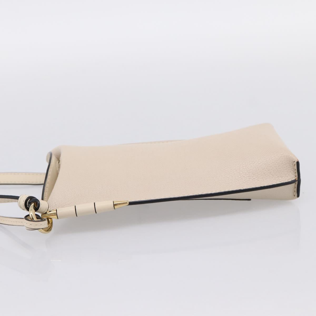 LOEWE Shoulder Pouch Gate Pocket Shoulder Bag Leather Ivory Gold Auth ka5747V