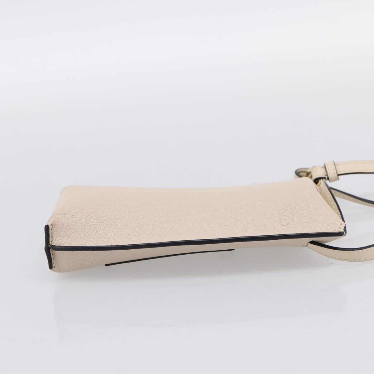 LOEWE Shoulder Pouch Gate Pocket Shoulder Bag Leather Ivory Gold Auth ka5747V