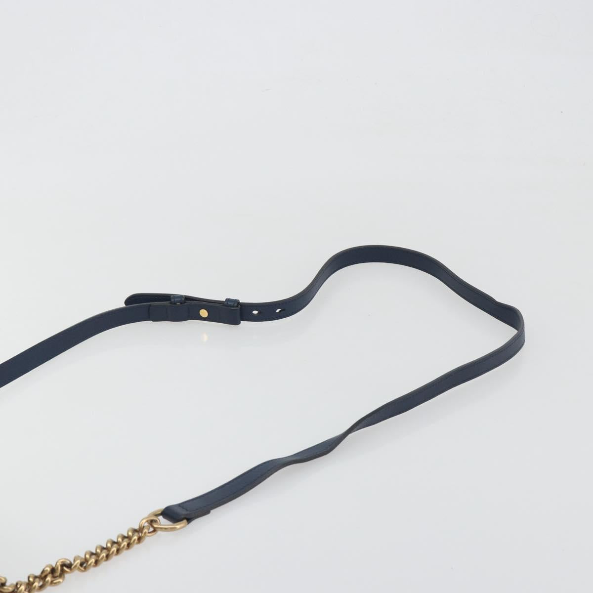 GUCCI GG Marmont Shoulder Bag Leather Navy Gold 447632 Auth ka5749A