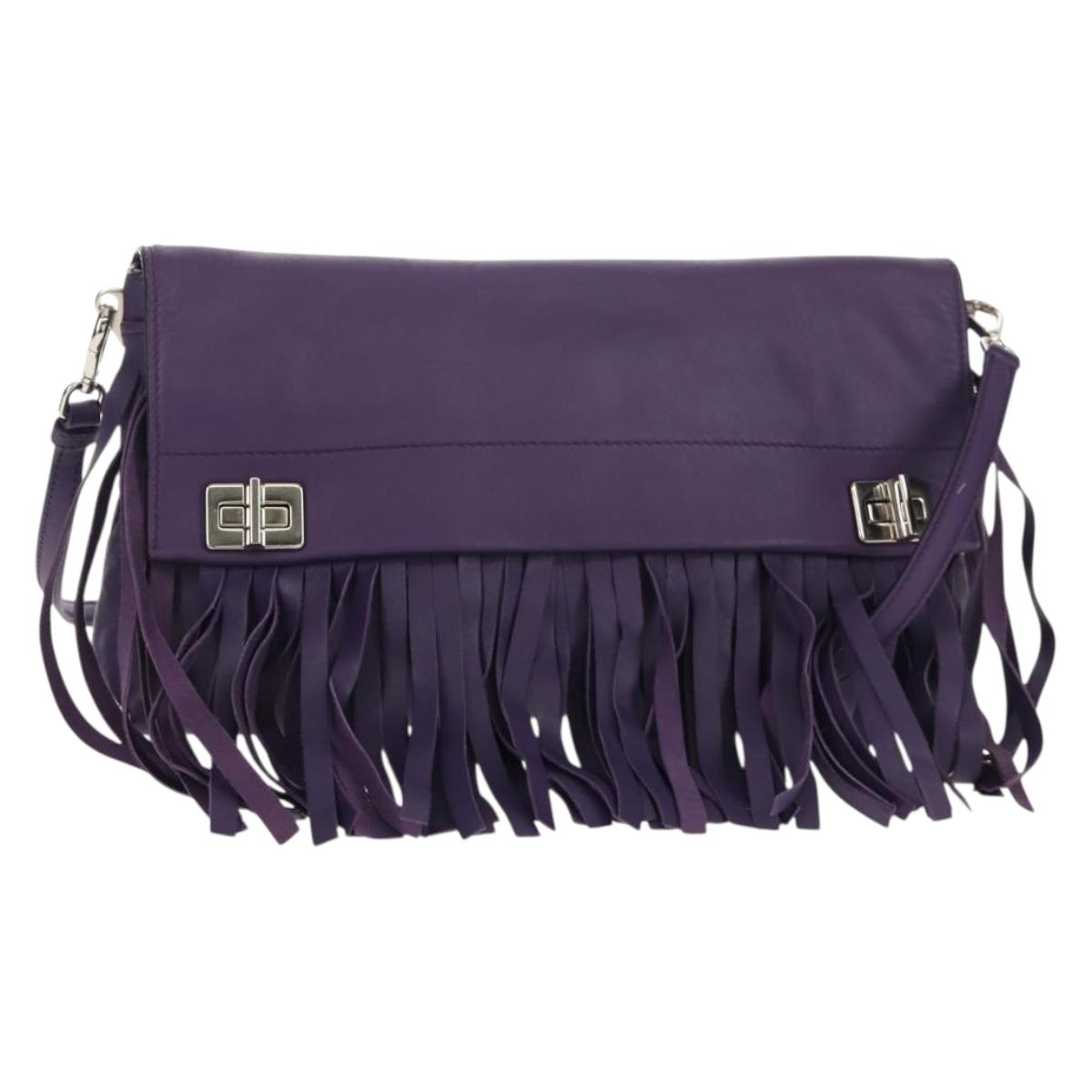 PRADA Shoulder Bag Leather Purple Silver Auth ka574V