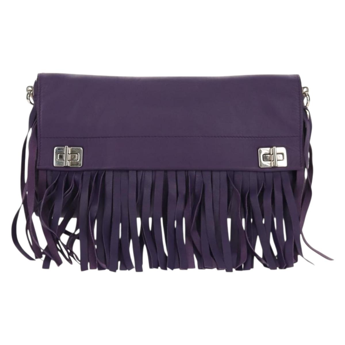 PRADA Shoulder Bag Leather Purple Silver Auth ka574V