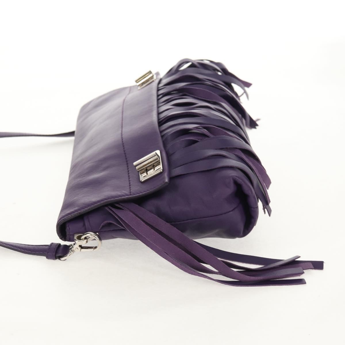 PRADA Shoulder Bag Leather Purple Silver Auth ka574V