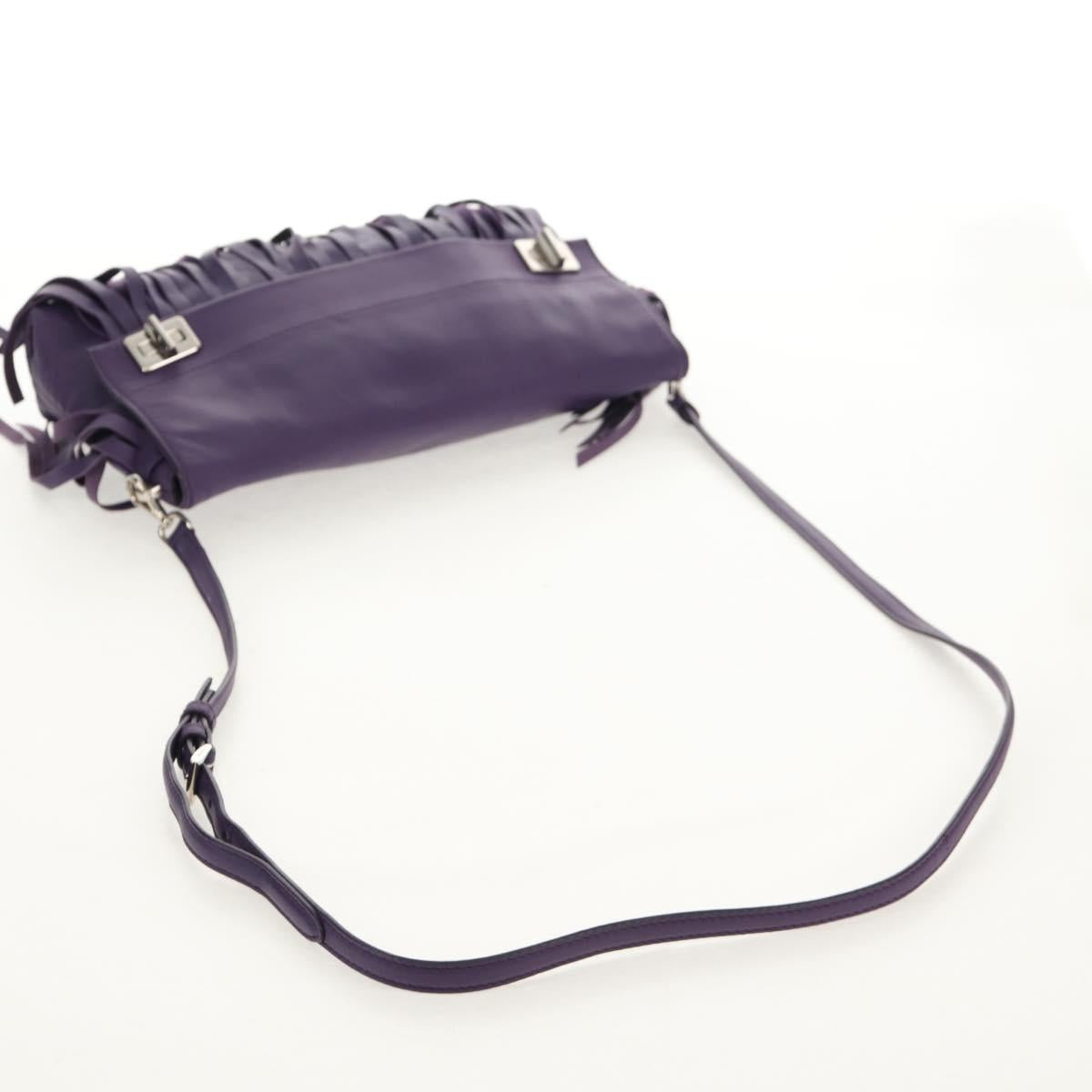 PRADA Shoulder Bag Leather Purple Silver Auth ka574V