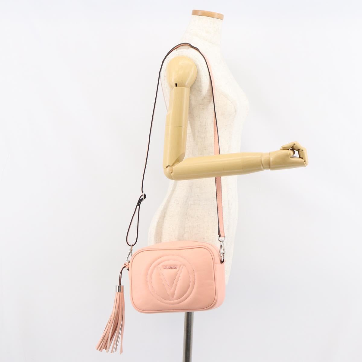 VALENTINO Shoulder Bag Leather Pink Silver Auth ka575