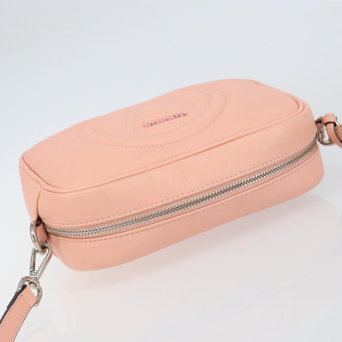 VALENTINO Shoulder Bag Leather Pink Silver Auth ka575