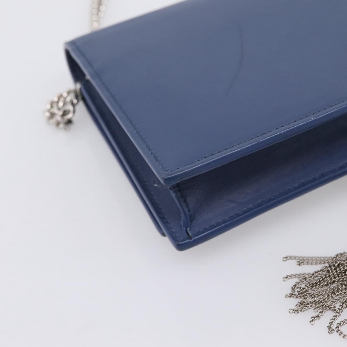 SAINT LAURENT Kate Chain Shoulder Wallet Leather Navy Silver Auth ka5752V