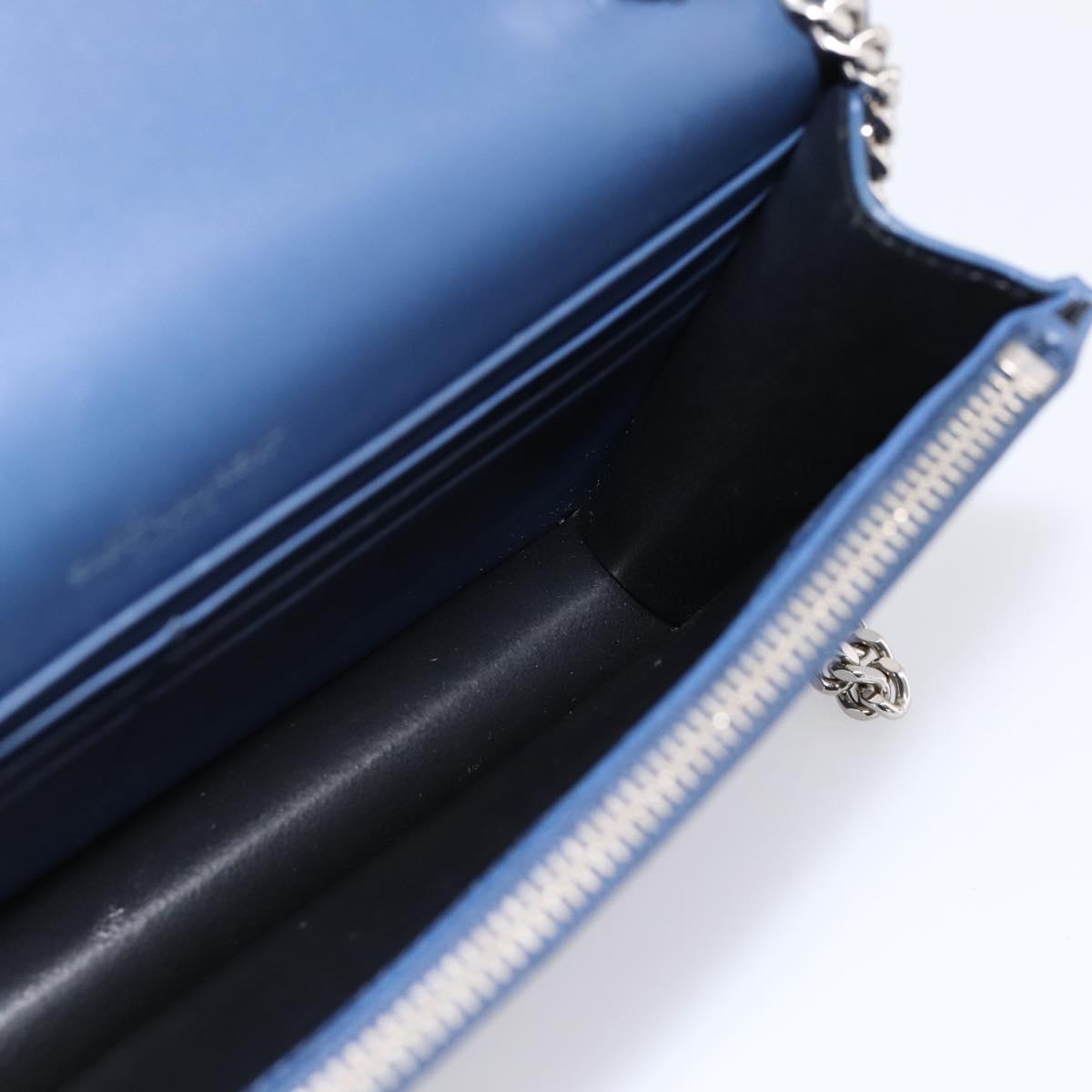 SAINT LAURENT Kate Chain Shoulder Wallet Leather Navy Silver Auth ka5752V