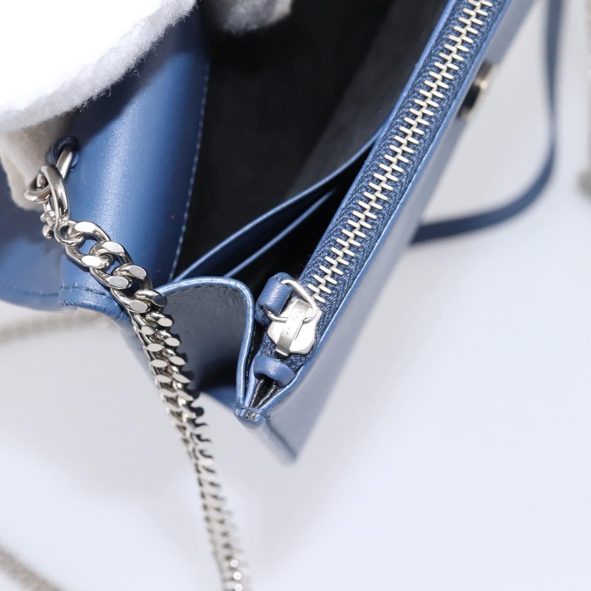 SAINT LAURENT Kate Chain Shoulder Wallet Leather Navy Silver Auth ka5752V