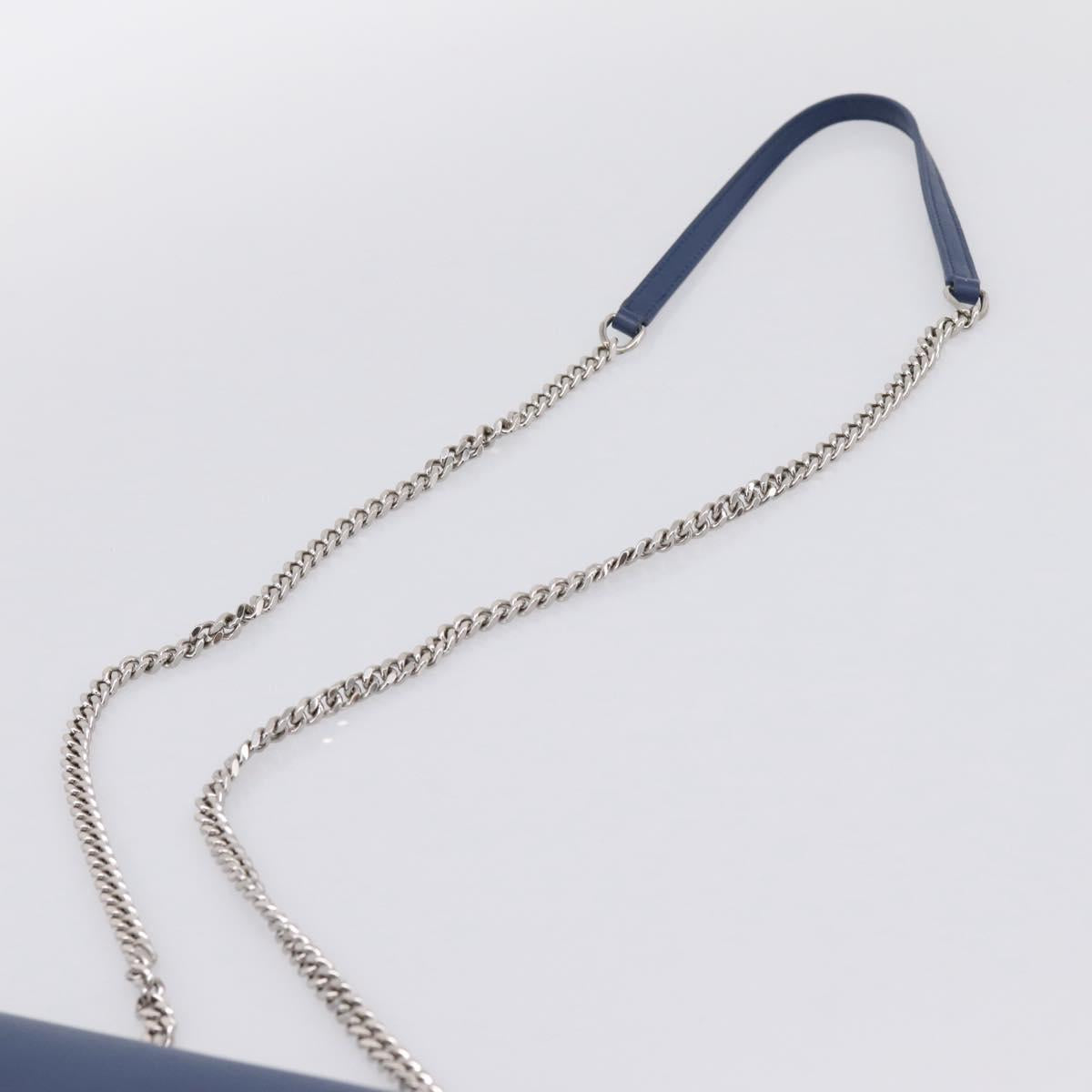 SAINT LAURENT Kate Chain Shoulder Wallet Leather Navy Silver Auth ka5752V