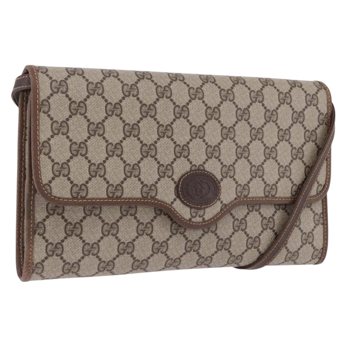 GUCCI GG Supreme Shoulder Bag PVC Beige Gold Auth ka5761