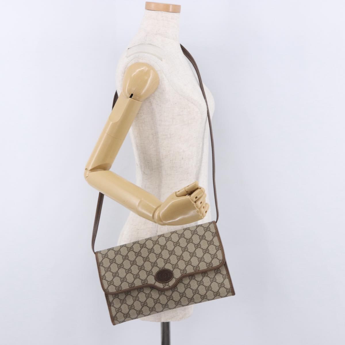 GUCCI GG Supreme Shoulder Bag PVC Beige Gold Auth ka5761
