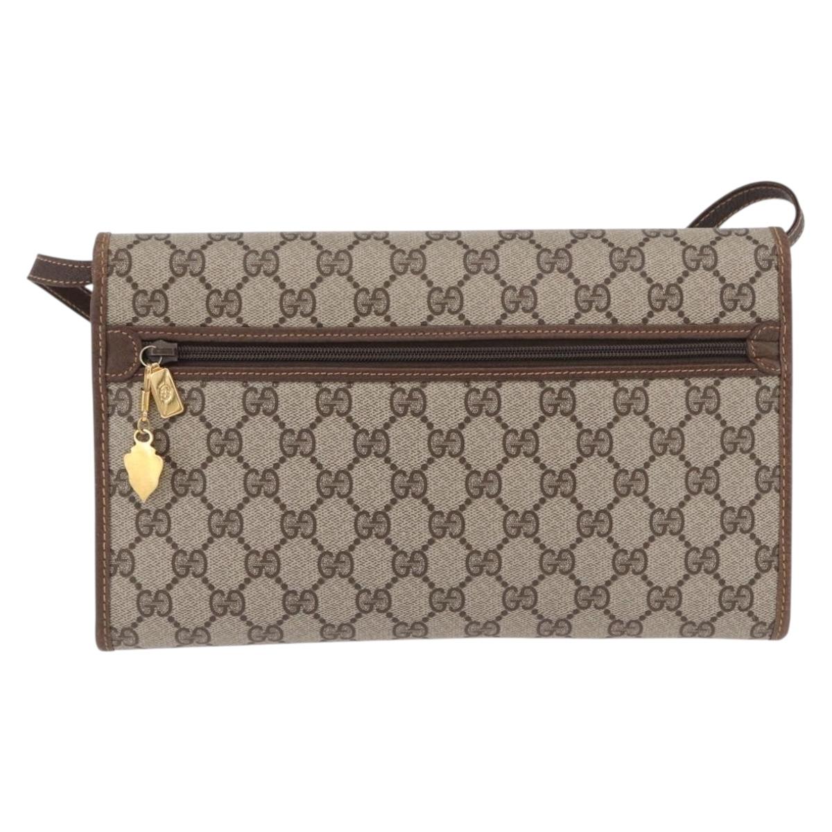 GUCCI GG Supreme Shoulder Bag PVC Beige Gold Auth ka5761