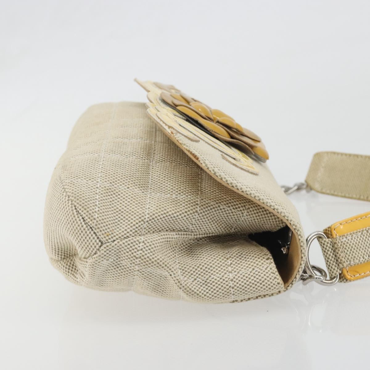 CHANEL No. 5 Camellia COCO Mark Chain Bag Canvas Beige Silver CC Auth ka5765A