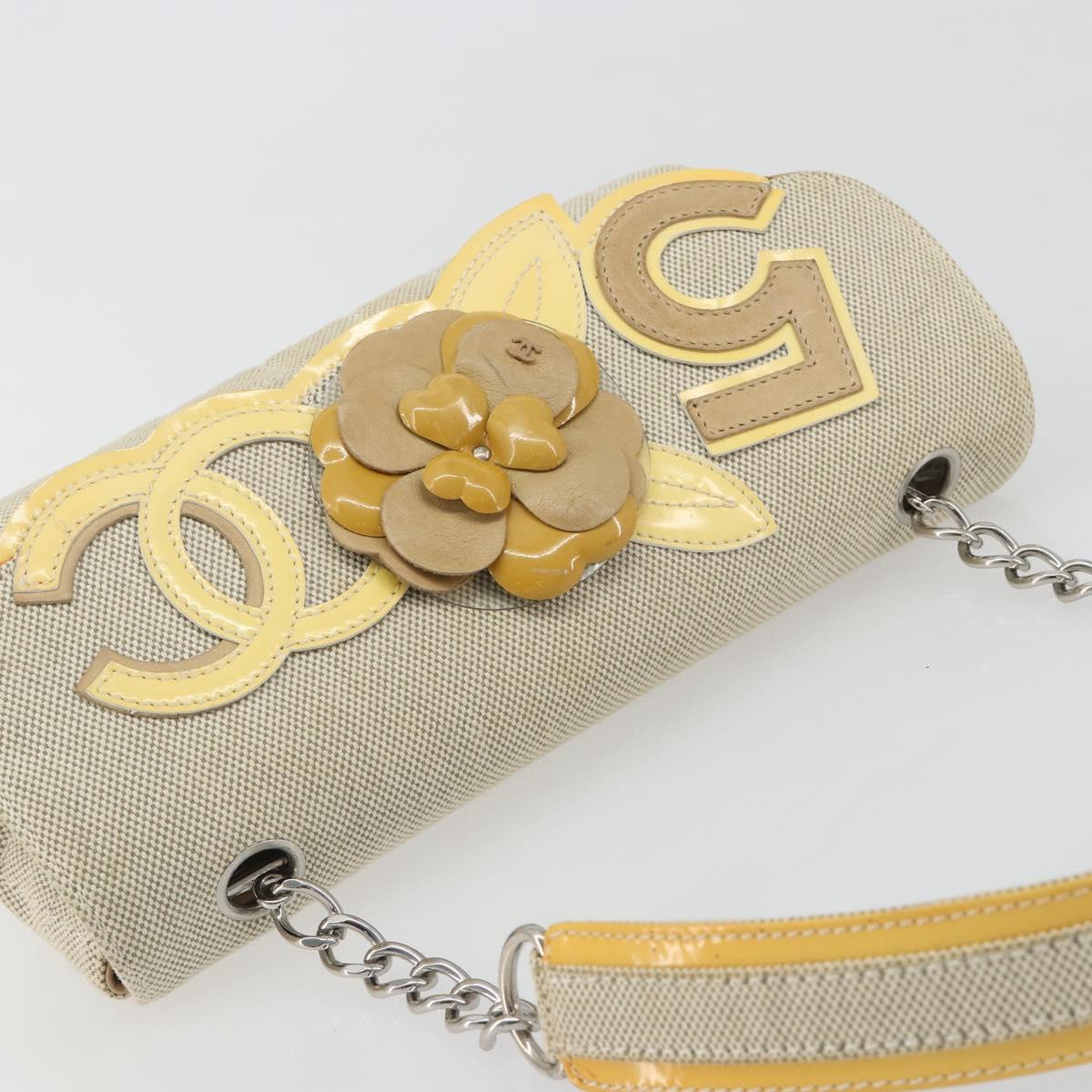 CHANEL No. 5 Camellia COCO Mark Chain Bag Canvas Beige Silver CC Auth ka5765A