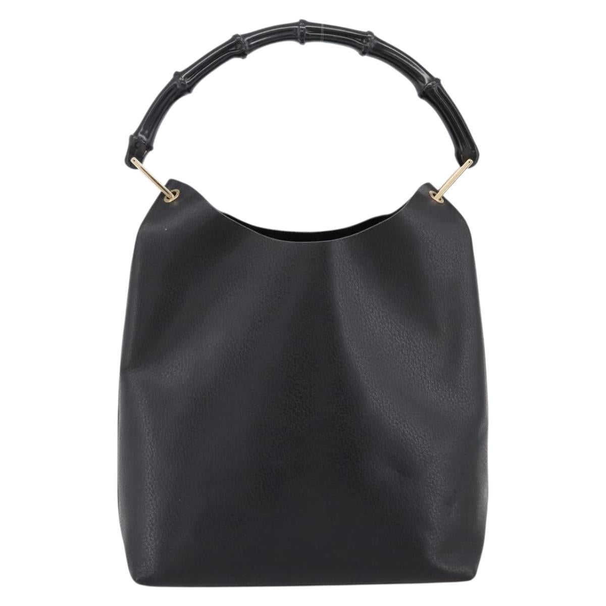 GUCCI Bamboo Shoulder Bag Leather Black Gold 001 1013 1881 Auth ka5766