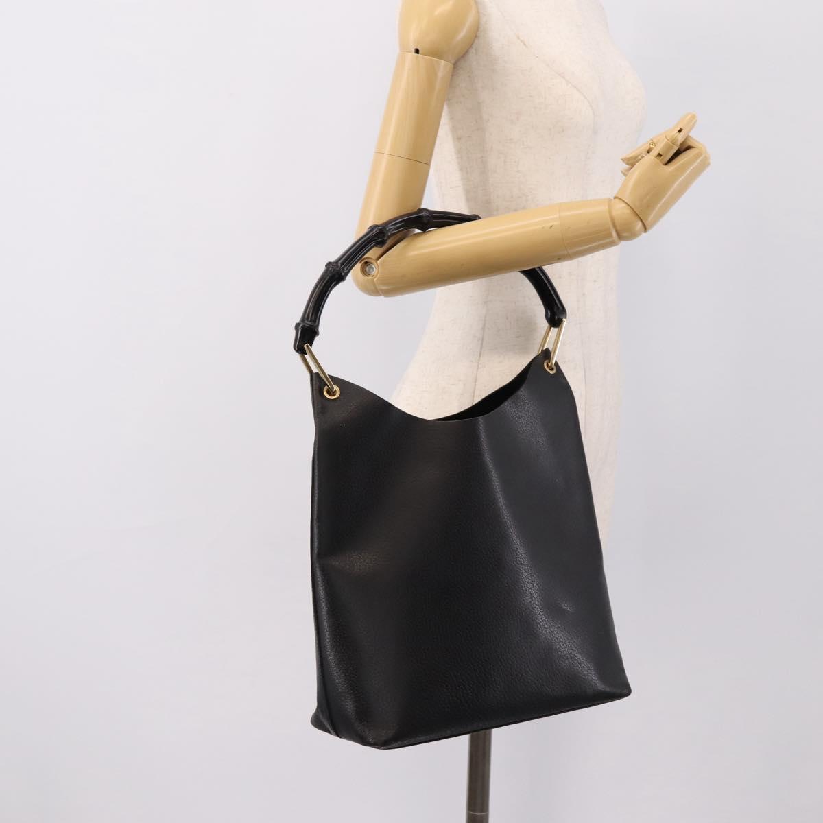 GUCCI Bamboo Shoulder Bag Leather Black Gold 001 1013 1881 Auth ka5766