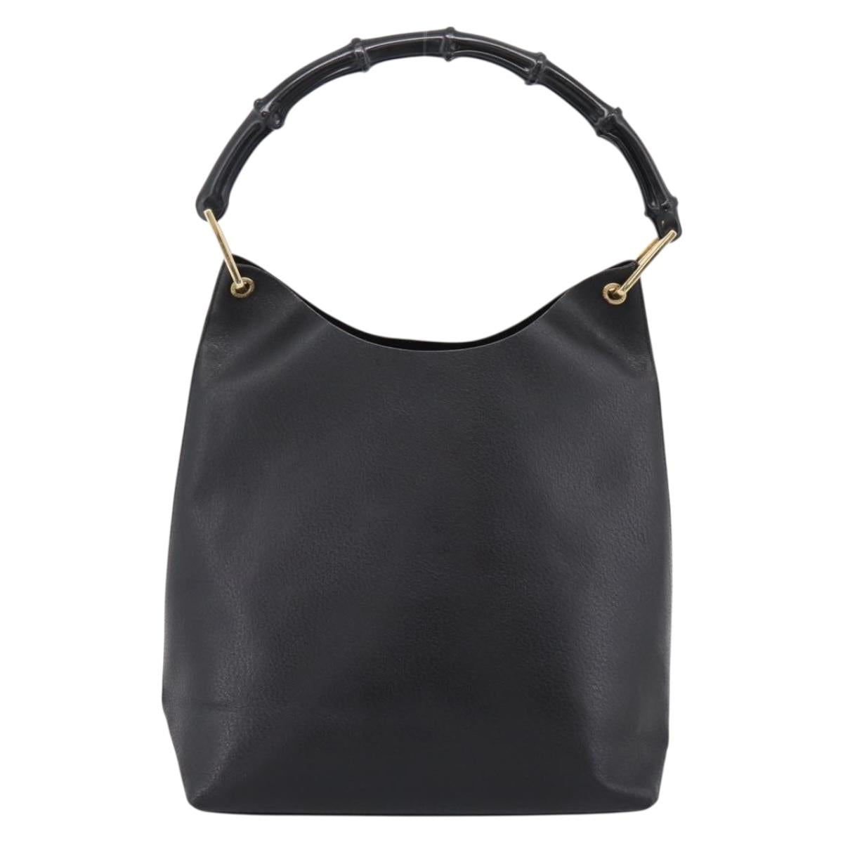 GUCCI Bamboo Shoulder Bag Leather Black Gold 001 1013 1881 Auth ka5766