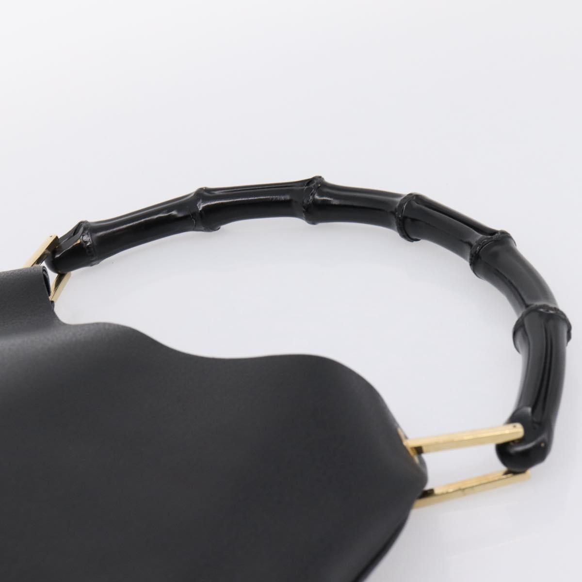 GUCCI Bamboo Shoulder Bag Leather Black Gold 001 1013 1881 Auth ka5766