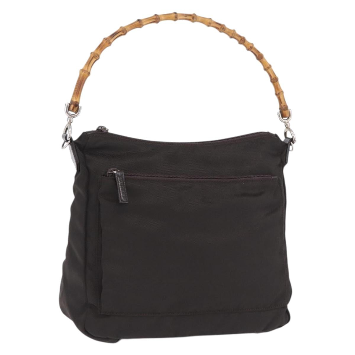 GUCCI Bamboo Hand Bag Nylon Khaki Silver 000 0509 Auth ka5767