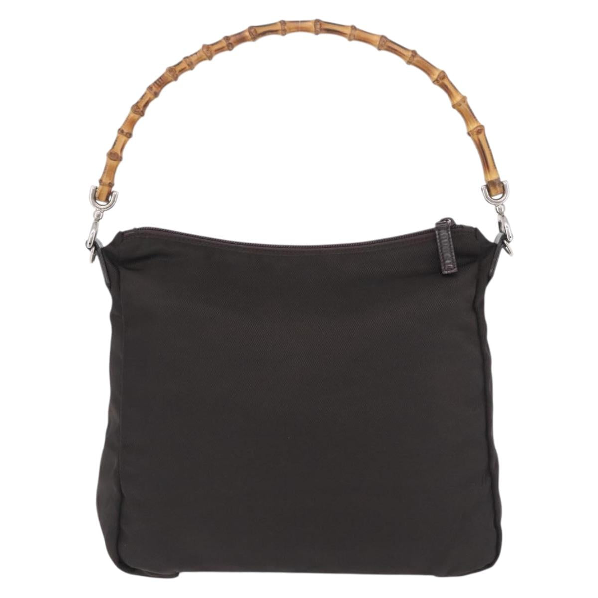 GUCCI Bamboo Hand Bag Nylon Khaki Silver 000 0509 Auth ka5767