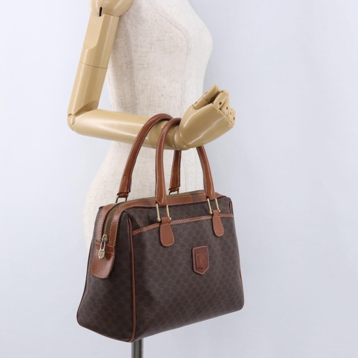 CELINE Macadam Canvas Hand Bag PVC Leather Brown Gold Auth ka5768A