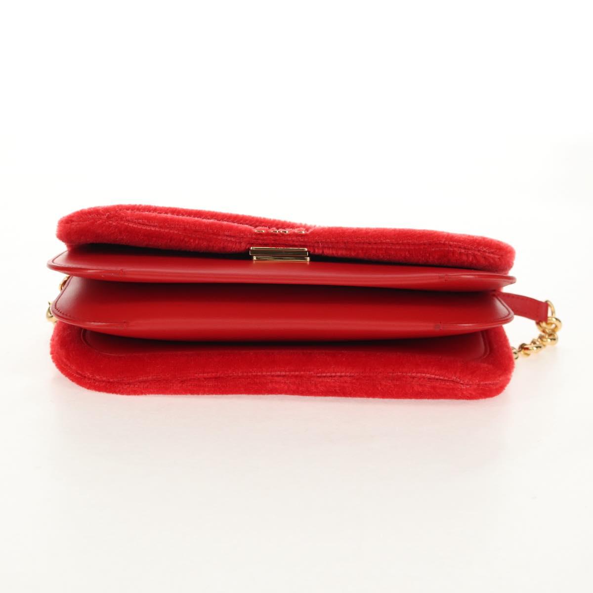 LOEWE Chain Goya Shoulder Bag Leather Red Gold Auth ka576M