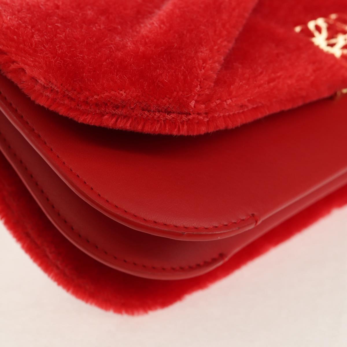 LOEWE Chain Goya Shoulder Bag Leather Red Gold Auth ka576M