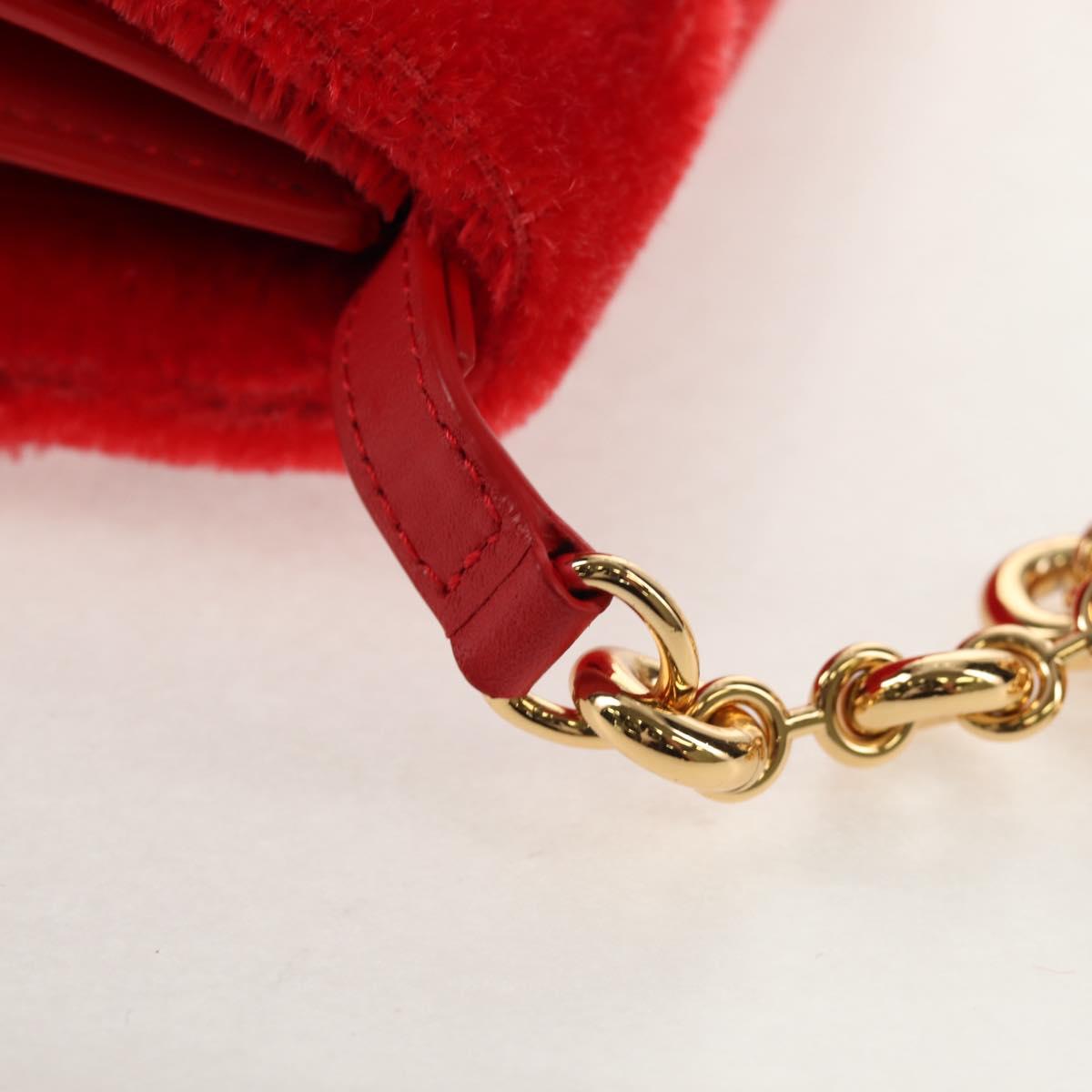 LOEWE Chain Goya Shoulder Bag Leather Red Gold Auth ka576M