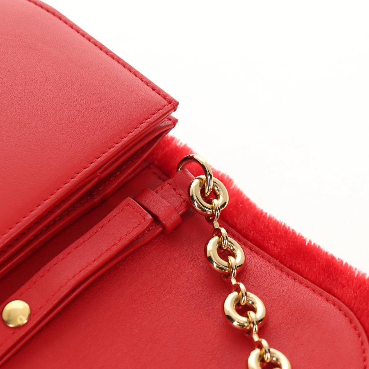 LOEWE Chain Goya Shoulder Bag Leather Red Gold Auth ka576M
