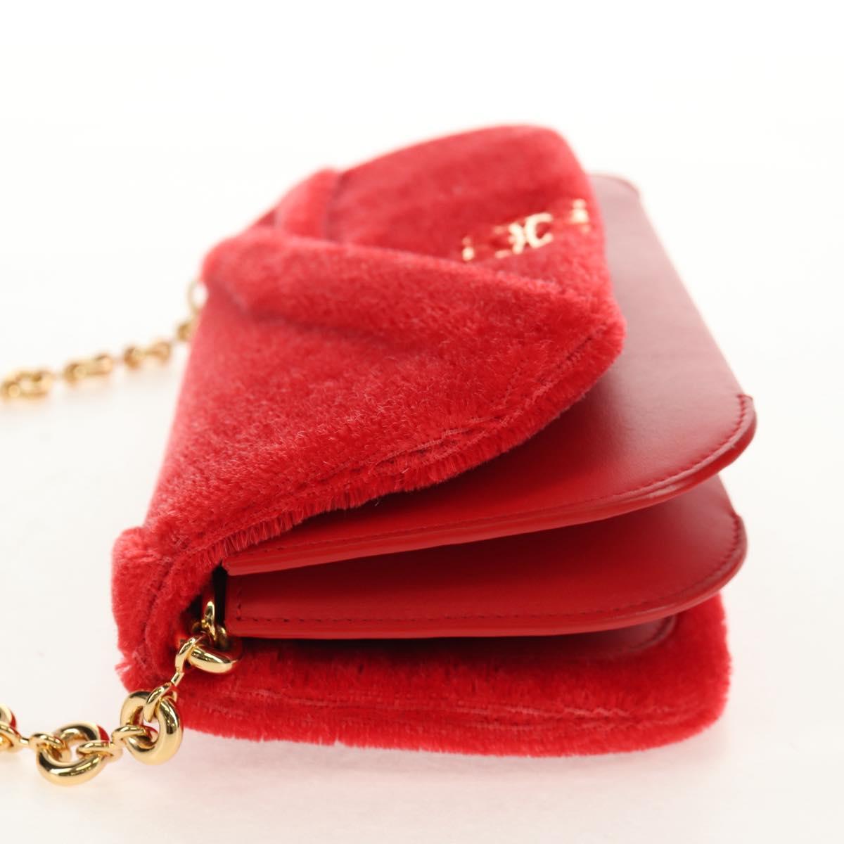 LOEWE Chain Goya Shoulder Bag Leather Red Gold Auth ka576M