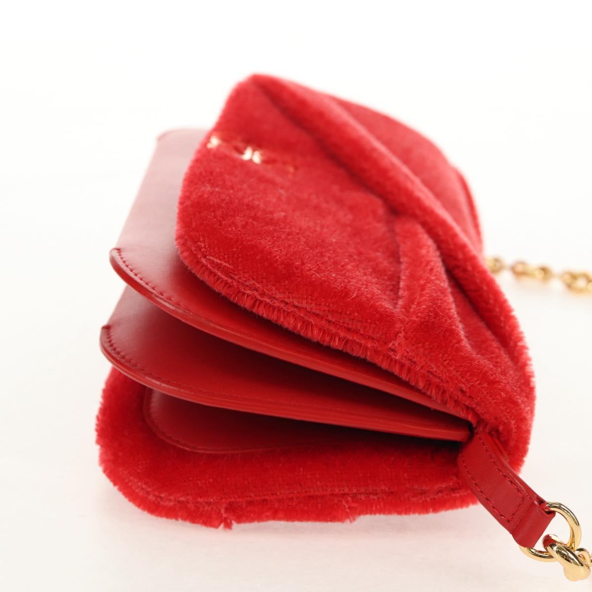 LOEWE Chain Goya Shoulder Bag Leather Red Gold Auth ka576M