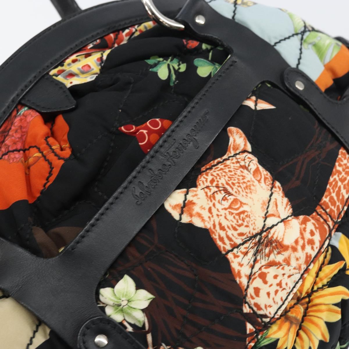 Salvatore Ferragamo Hand Bag Nylon Black Silver Auth ka577