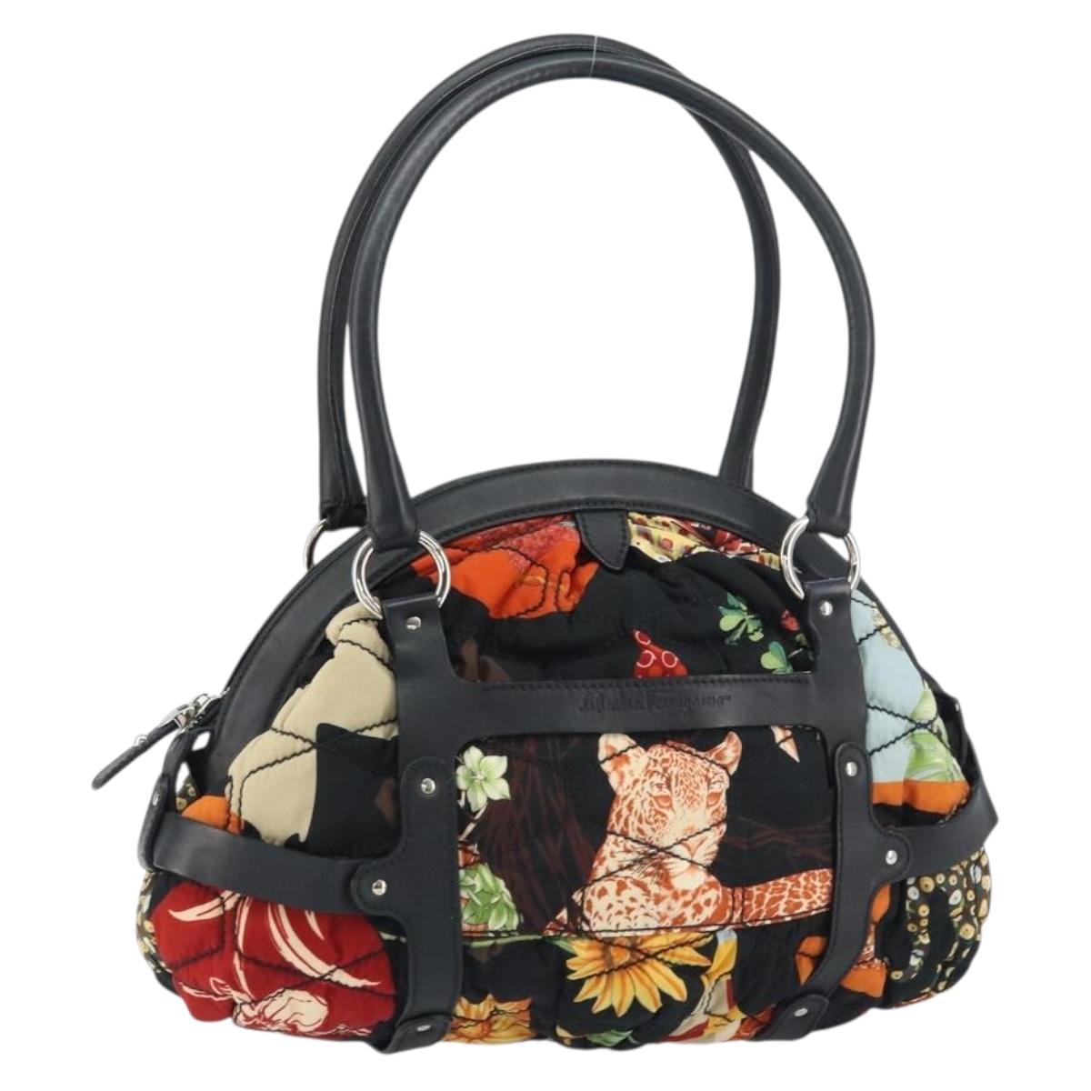 Salvatore Ferragamo Hand Bag Nylon Black Silver Auth ka577