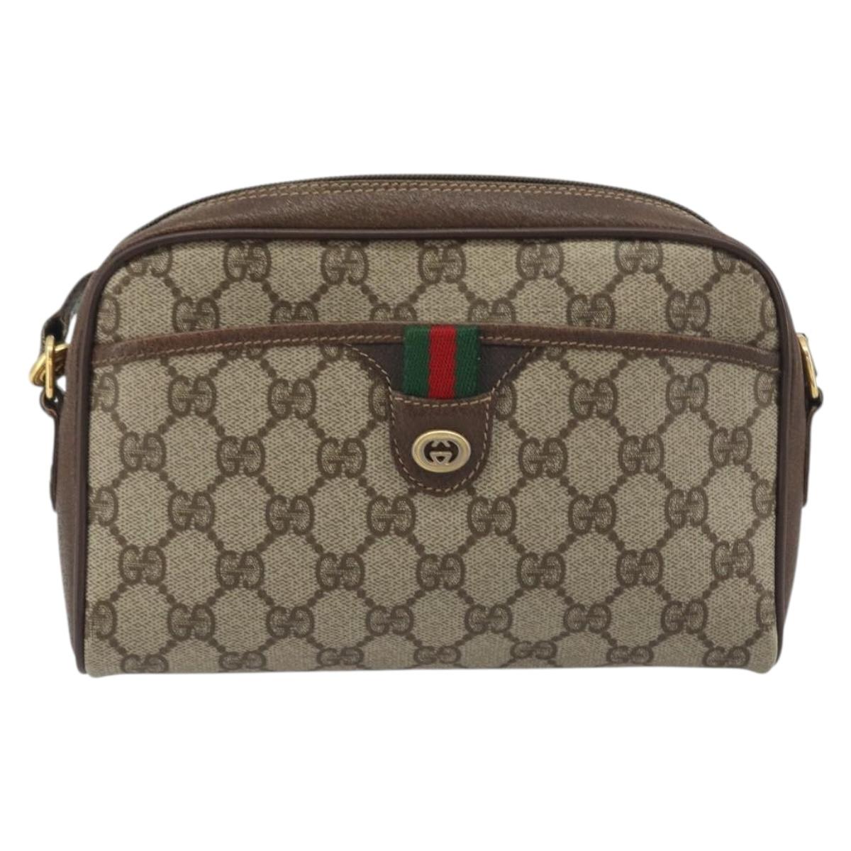 GUCCI GG Supreme Web Sherry Line Bag PVC Beige Gold 116 02 089 Auth ka5771