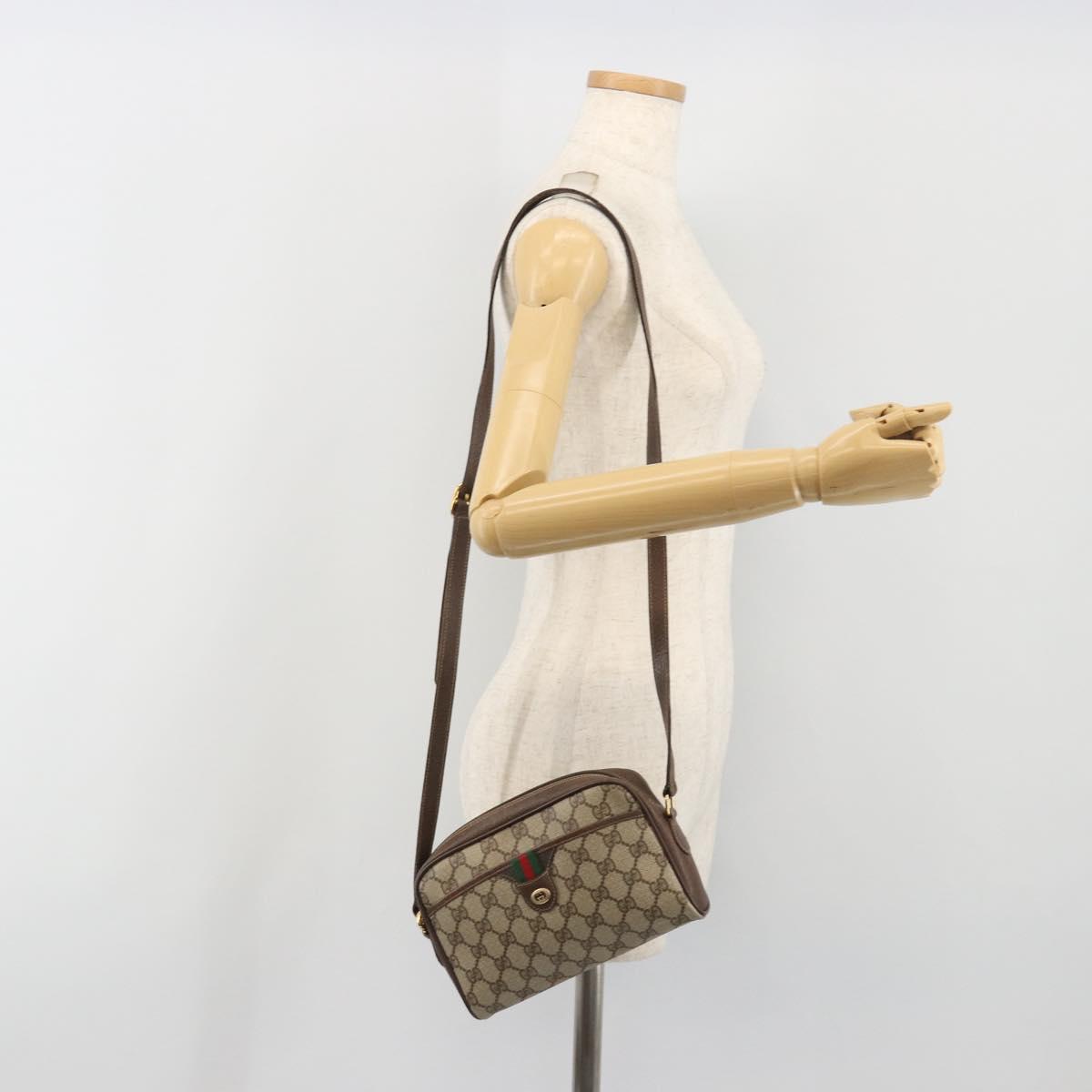 GUCCI GG Supreme Web Sherry Line Bag PVC Beige Gold 116 02 089 Auth ka5771