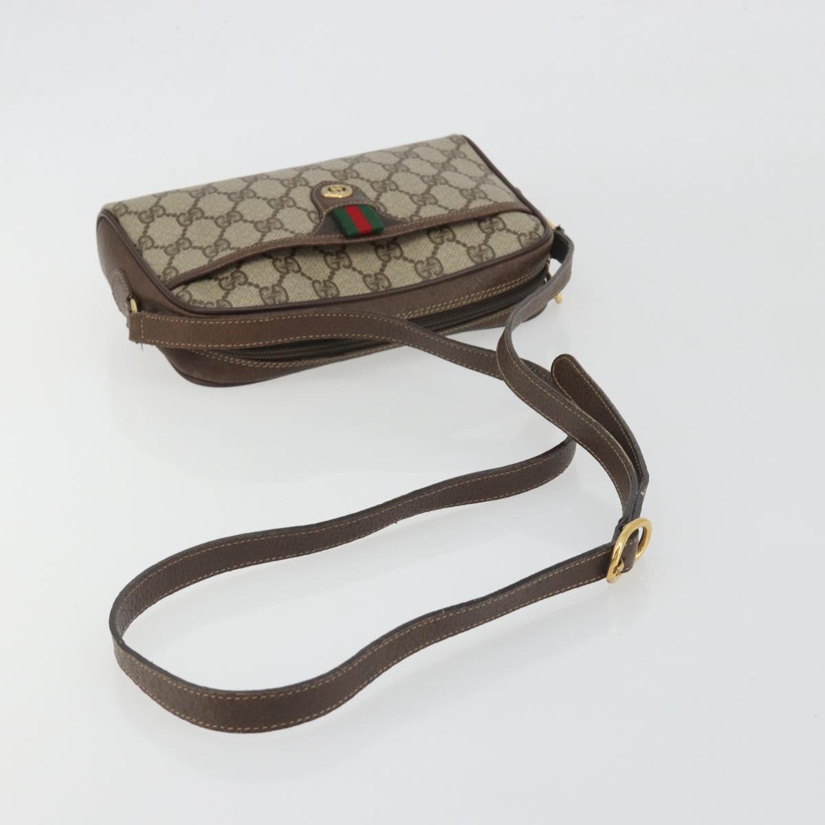GUCCI GG Supreme Web Sherry Line Bag PVC Beige Gold 116 02 089 Auth ka5771