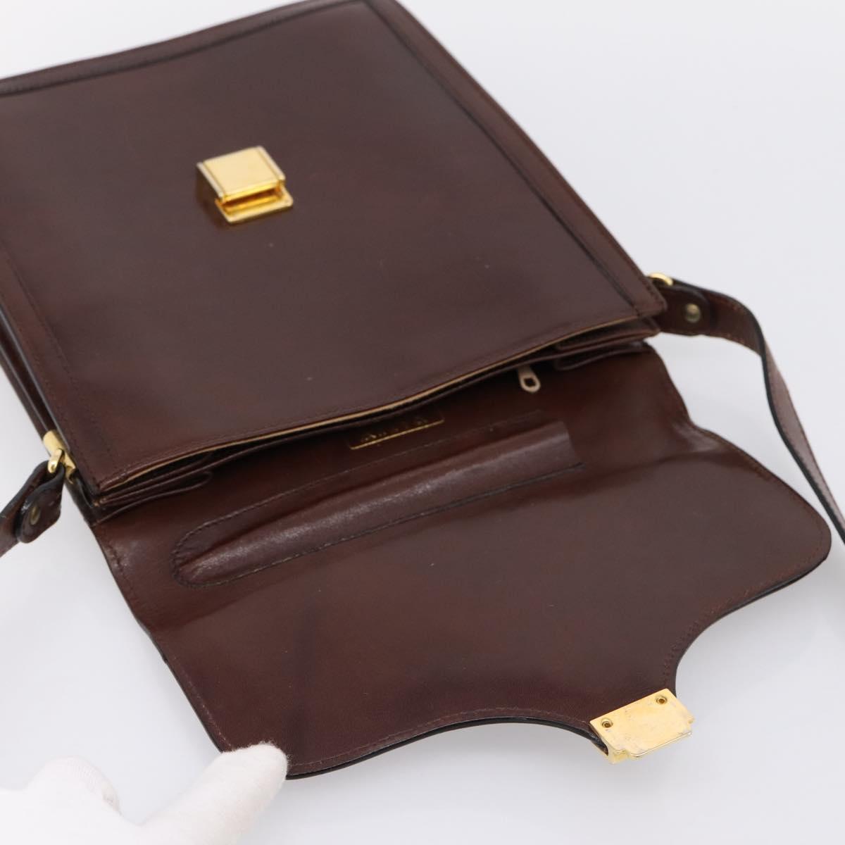 BALLY Shoulder Bag Leather Brown Gold Auth ka5774