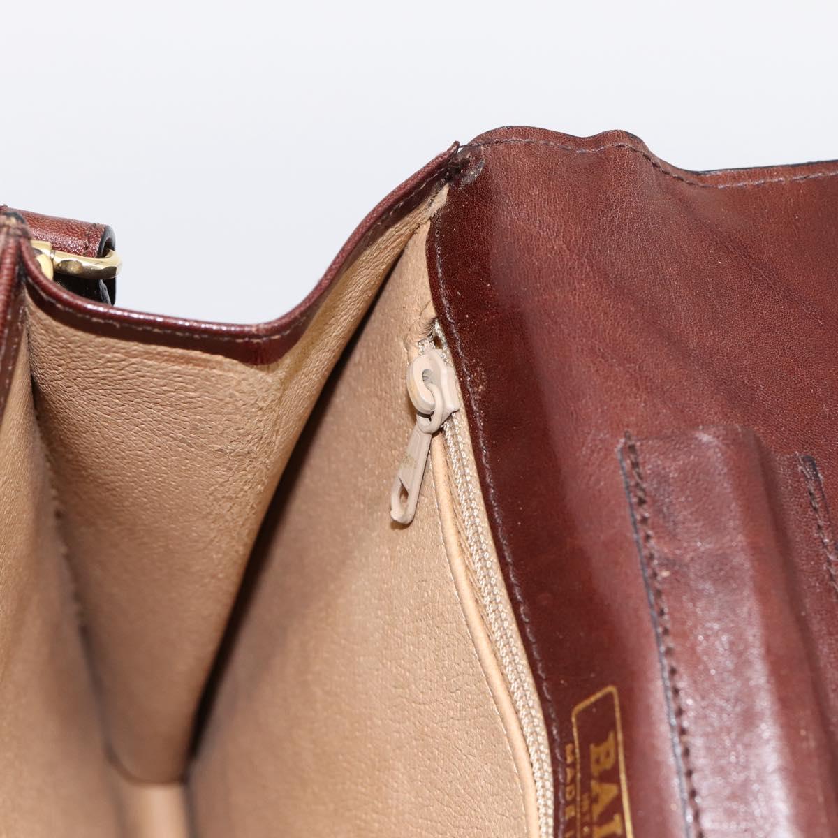 BALLY Shoulder Bag Leather Brown Gold Auth ka5774
