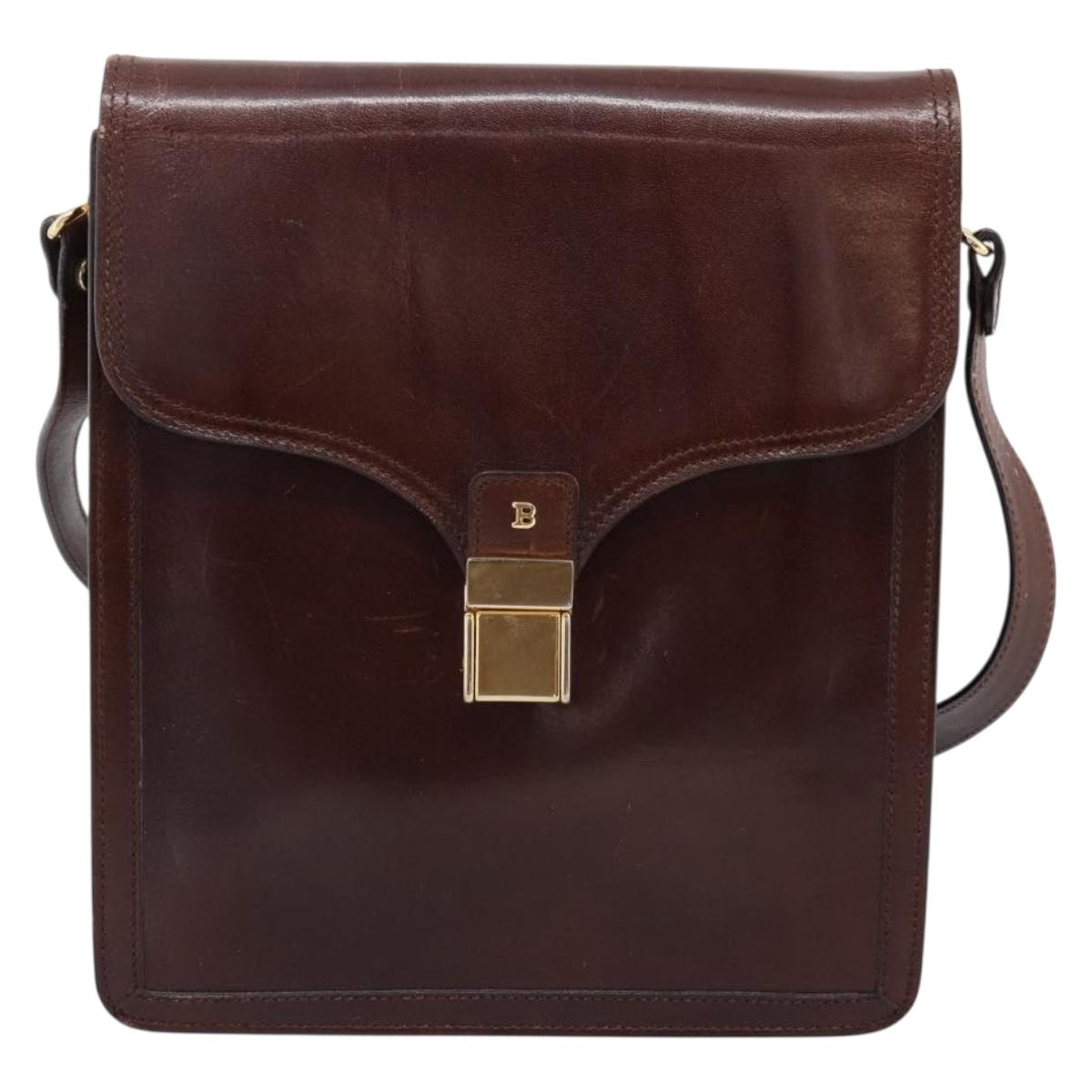 BALLY Shoulder Bag Leather Brown Gold Auth ka5774